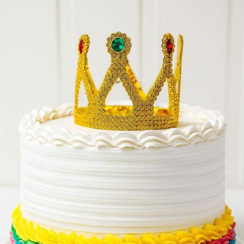 Altın Işıltılı Pasta Tacı Pasta Üstü Taç Plastik Malzeme 8x8 cm