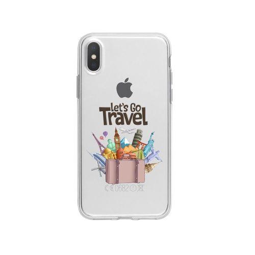 iPhone X Let's Go Travel Desenli Premium Şeffaf Silikon Kılıf