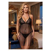 Siyah Püsküllü Dantel Gecelik - 225