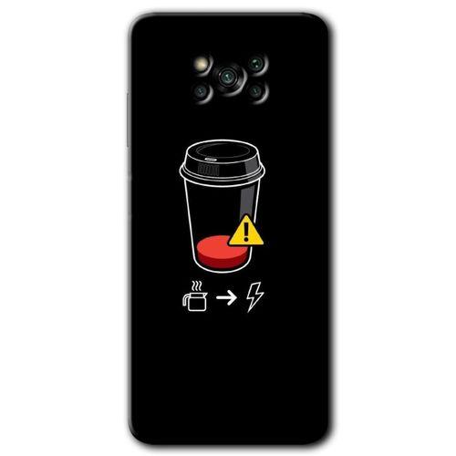 Poco x3 NFC Kılıf HD Desen Baskılı Arka Kapak + Temperli Cam - Coffee Battery