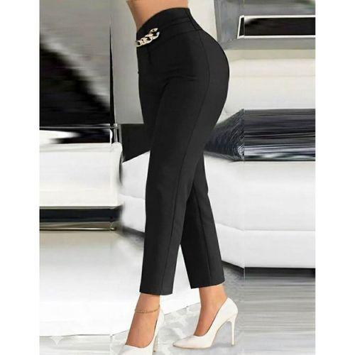 Kadın Yüksek Bel önden Zincir Detaylı Ithal Krep Pantolon