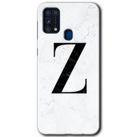 Galaxy M31 Kılıf HD Desen Baskılı Arka Kapak - Beyaz Mermer Desenli Z Harfi + Kırılmaz Cam