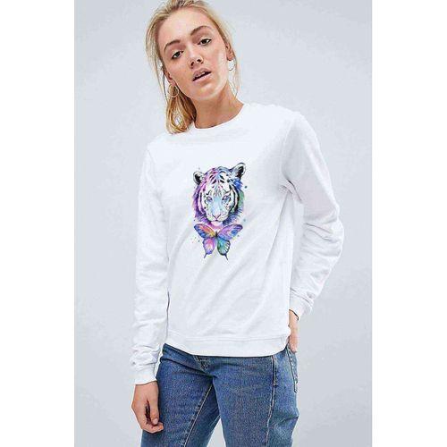 Watercolor Tiger Baskılı Beyaz Kadın Sweatshirt