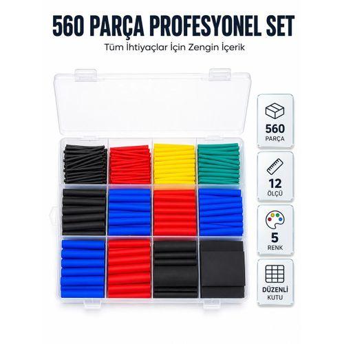 560 Parça Kablo İzolasyon Makaron Seti 12 Ölçü 5 Renk Heat Shrink Tube Organizer Kutulu