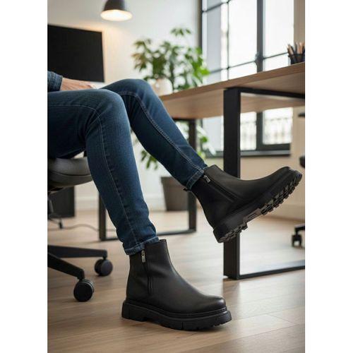 BA0777 Siyah Çift Fermuarlı Erkek Yarım Bilek Bot