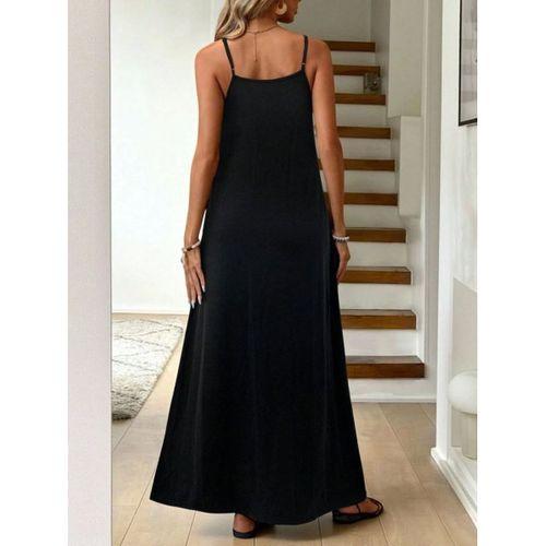 Kadın Ip Askılı V şerit Yakalı Uzun Viskon Elbise
