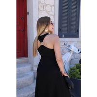 Kadın Omuzlardan Açık Arkadan Toka Detaylı Yırtmaçlı Uzun Viskon Elbise