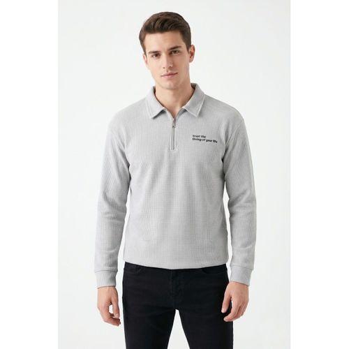 Erkek Spor Polo Yaka Petek Dokulu Sweatshırt BGL-ST05442