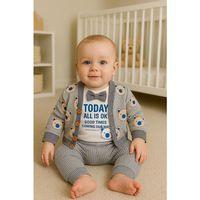 Papyonlu Bear Çizgili Model Ceketli 3'lü Erkek Bebek Takımı