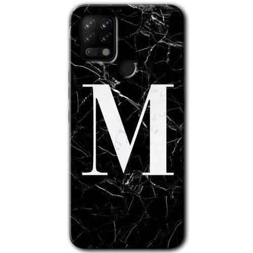 Potkal Hediye Fabrikası Tecno Pova Kılıf HD Desen Baskılı Arka Kapak - Siyah Mermer Desenli M Harfi