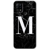 Potkal Hediye Fabrikası Tecno Pova Kılıf HD Desen Baskılı Arka Kapak - Siyah Mermer Desenli M Harfi