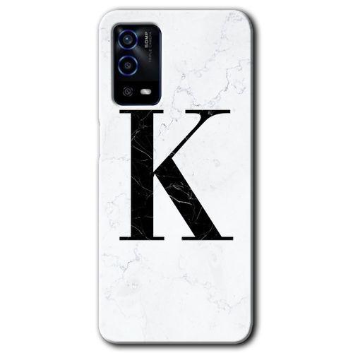 Oppo A55 HD Baskılı Kılıf + 9D Tam Ekran Koruyucu - Beyaz Mermer Desenli K Harfi