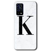 Oppo A55 HD Baskılı Kılıf + 9D Tam Ekran Koruyucu - Beyaz Mermer Desenli K Harfi