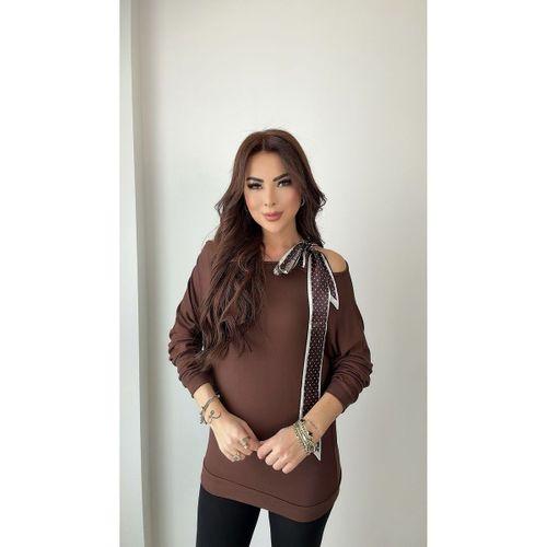 Kadın Uzun Kollu Fular Detay çilek Kumaş Bluz