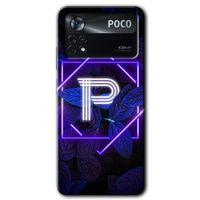 Poco x4 Pro Kılıf HD Desen Baskılı Arka Kapak + Temperli Cam - Dark Neon Yaprak P Harfi