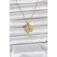 316L Çelik Gold Renk Açılabilir Yonca Model Zirkon Taşlı Kadın Kolye