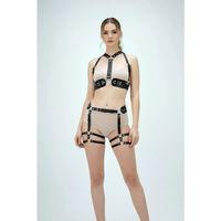 Siyah Harness Takım Deri Zımba Detaylı Vücut Aksesuarı - Brf1016