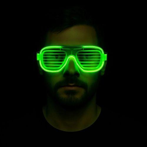 Yeşil LED Işıklı Parti Gözlüğü – Şerit Gözlük 3 Modlu