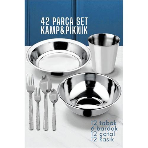 Modacar 42 Parça Tabak Kase Bardak Çatla Kaşık Seti Kamp Piknik Seti