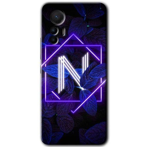 Potkal Hediye Fabrikası Xiaomi Mi 12 Lite HD Baskılı Kılıf + 9D Tam Ekran Koruyucu - Dark Neon Yaprak N Harfi