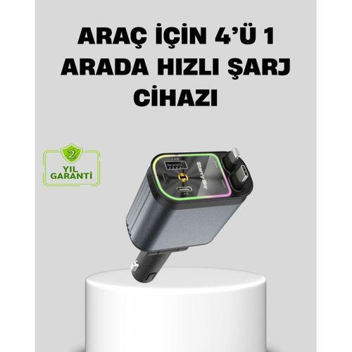 Araç Şarj Cihazı 66w 4 Portlu Hızlı Şarj Ve Led Işıklı