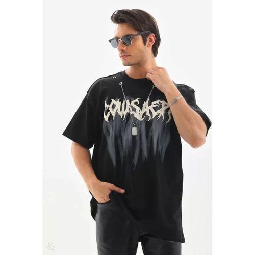 Unisex Oversize Kolye Dahil T-Shirt - Siyah