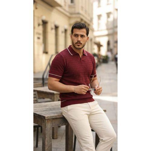 Erkek Zikzak Dokulu Yakalı Kısa Kollu Triko