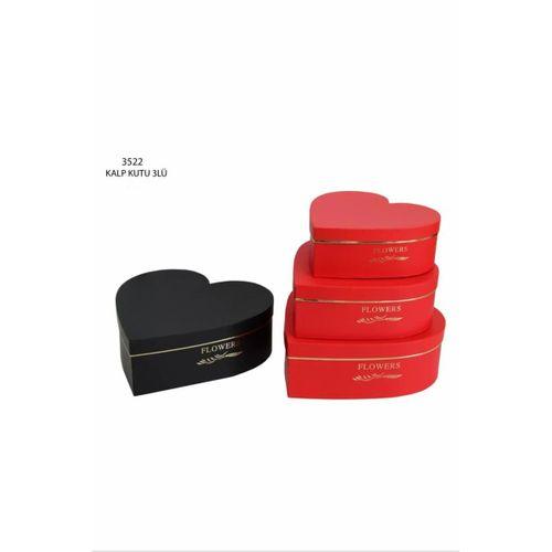 3'lü Kalp Şekilli Dekoratif Hediye Kutusu Royaleks-SVR-3522