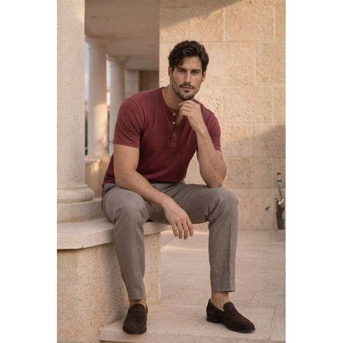 Edgar Regular Fit 3 Düğmeli Pat Flamlı Suprem Kumaş Pis Yaka Erkek T-Shirt - Kırmızı