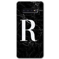 Samsung Galaxy S10 HD Baskılı Kılıf + 9D Tam Ekran Koruyucu - Siyah Mermer Desenli R Harfi