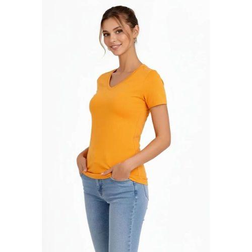 3lü V Yaka Tişört – Kısa Kollu Yazlık Slim Fit Body - Toz Pembe, Lacivert, Hardal