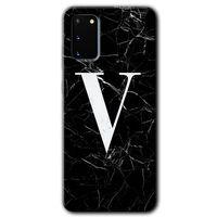Samsung Galaxy S20 HD Baskılı Kılıf + 9D Tam Ekran Koruyucu - Siyah Mermer Desenli V Harfi