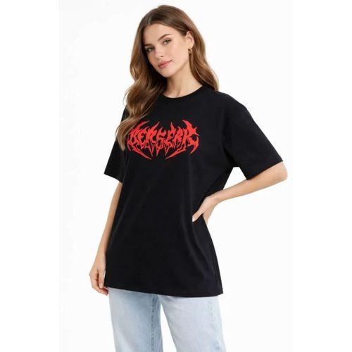 Baskılı T-Shirt Yazlık Kısa Kol Bisiklet Yaka Rahat Kalıp Tişört - Siyah