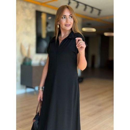 Kadın Kısa Kollu Yakalı Cepli Uzun Viskon Iki Iplik Elbise