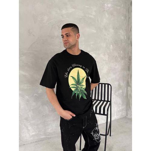 Ön Ve Arka Baskılı Oversize Bisiklet Yaka T-shirt- Siyah