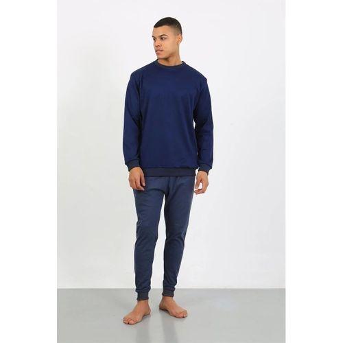 Erkek Uzun Kol Manşetli Paça Penye Pijama Takımı Lacivert