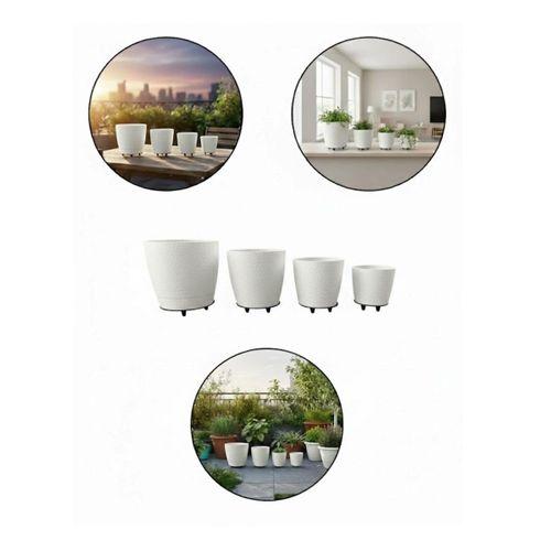 4’lü 3d Modern Beyaz Vazo Takımı Ayaklı Dekoratif Saksı Seti