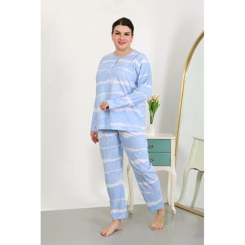 Kadın Büyük Beden Uzun Kol Penye Pijama Takımı Mavi