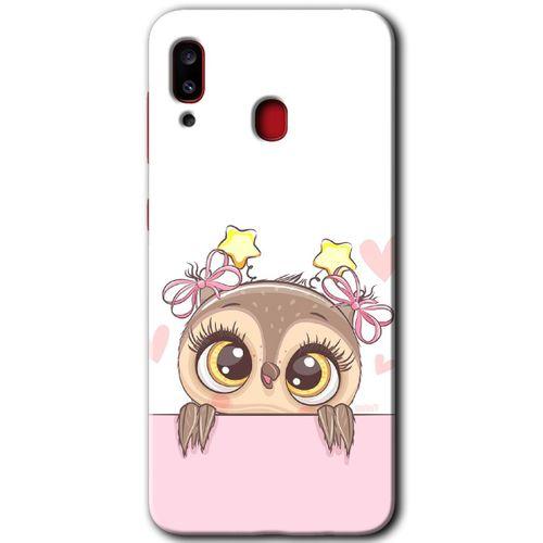 Galaxy A30 Kılıf HD Desen Baskılı Arka Kapak - Sevimli Baykuş + Kırılmaz Cam