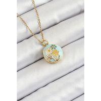 316L Çelik Zincir Açılabilir Sanatsal Vintage Çiçek Model Gold Renk Kadın Kolye