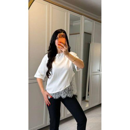 Kısa Kollu Bısıklet Yakalı Dantel Detaylı Vıskon ıkı ıplık Bluz