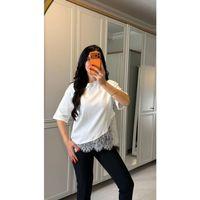 Kısa Kollu Bısıklet Yakalı Dantel Detaylı Vıskon ıkı ıplık Bluz