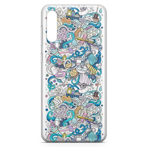 Samsung Galaxy A50 Kılıf Doodle Banyo Aksesuarları Arka Kapak Koruma Desenli Full Koruyucu