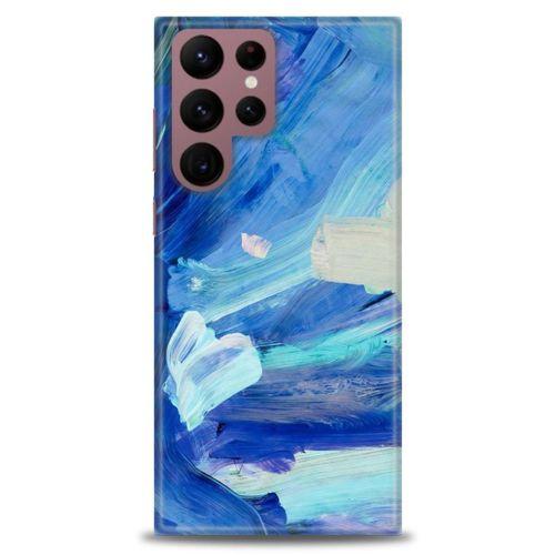 Samsung Galaxy S22 Ultra Kılıf HD Baskılı Kılıf - Mavi Beyaz + Tam Ekran Koruyucu
