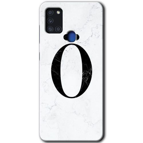 Galaxy A21s Kılıf HD Desen Baskılı Arka Kapak - Beyaz Mermer Desenli Ö Harfi + Kırılmaz Cam