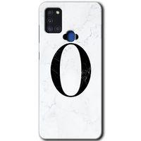 Galaxy A21s Kılıf HD Desen Baskılı Arka Kapak - Beyaz Mermer Desenli Ö Harfi + Kırılmaz Cam