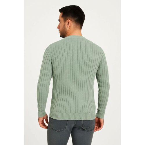 Erkek Bisiklet Yuvarlak Yaka Triko Kazak Pamuklu Kalın Fitilli Dokuma, Regular Fit Uzun Kollu Kışlık Model - Mint Yeşili