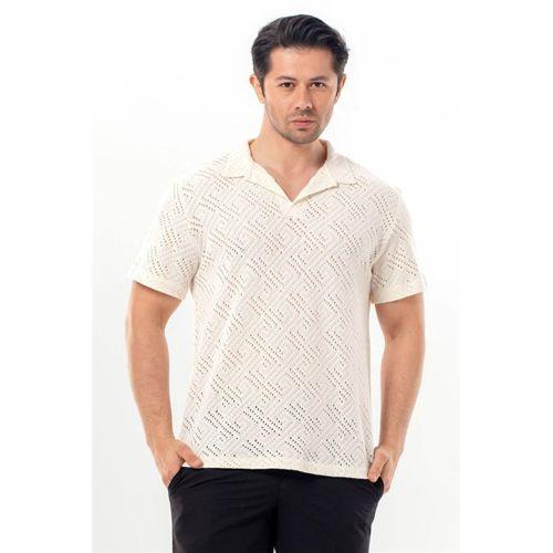 Girit Kısa Kol Düğmeli Kopanaki Erkek Tişört | Yazlık Erkek Tshirt Krem Krm