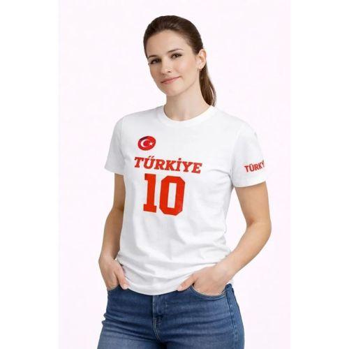 TÜRKİYE Ay Yıldız Baskılı 10 Numara Forma Tişört Taraftar T-Shirt - Beyaz