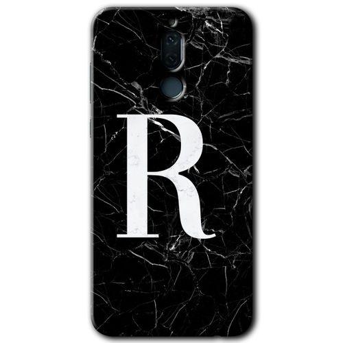 Huawei Mate 10 Lite Kılıf HD Desen Baskılı Arka Kapak - Siyah Mermer Desenli R Harfi